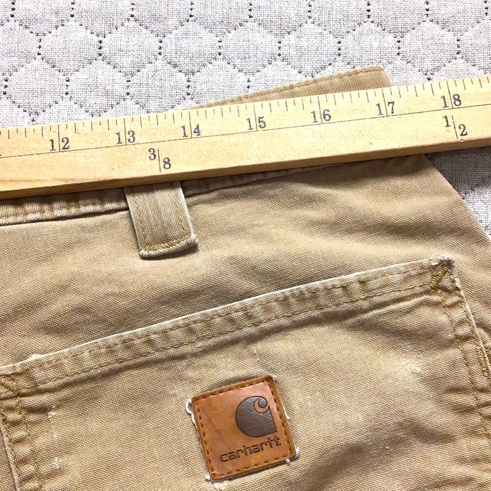 Carhartt Men’s 34x32 Dungaree Khaki Utility Pants Work Trousers DISTRESSED - Picture 8 of 9